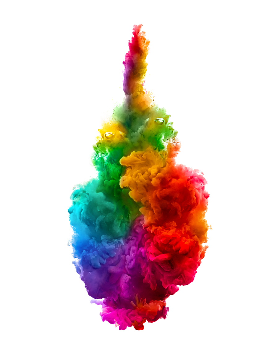 Colorful ink in water isolated on white background. Rainbow of colors